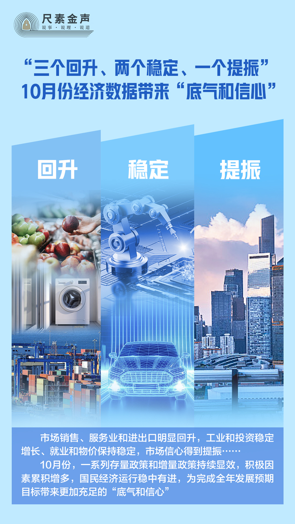 个提振”10月份经济数据带来“底气和信心”凯时尊龙尺素金声丨“三个回升、两个稳定